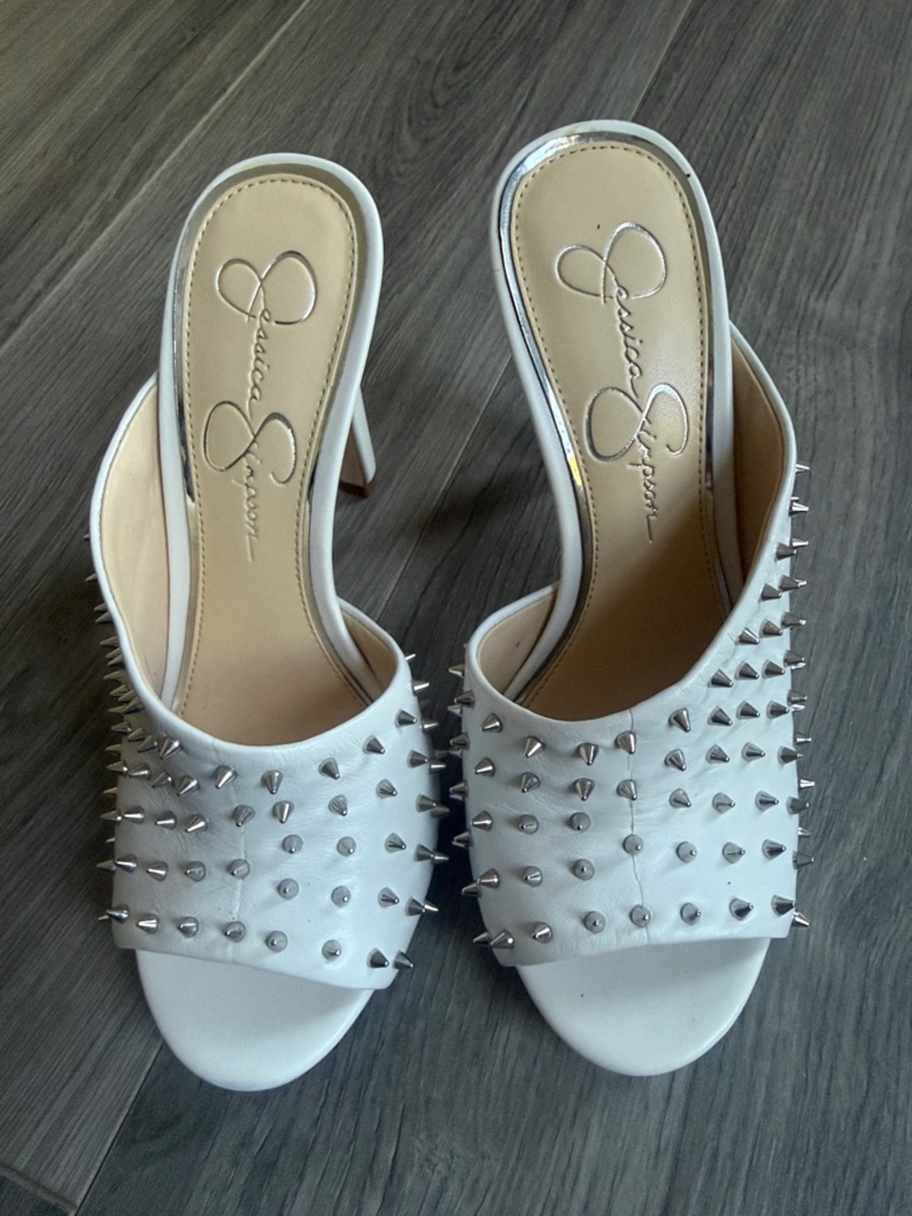 Jessica Simpson White Studded Mule Sandals